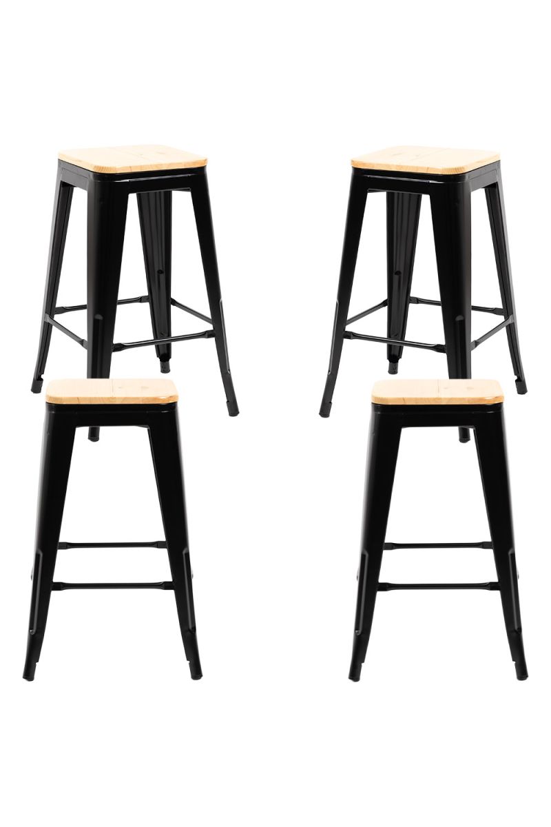 Pack 4 Taburetes Meyer Bajos Madera Natural - Packs Taburetes Bajos
