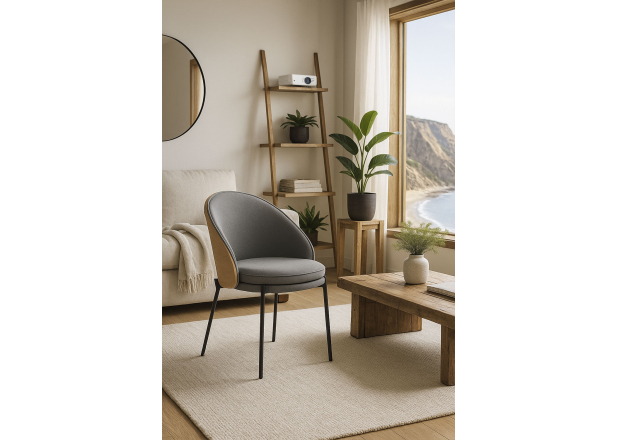 Silla Kosmo Tela Gris con Respaldo Tapizado en Madera