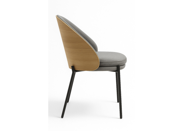 Silla Kosmo Tela Gris con Respaldo Tapizado en Madera
