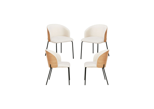 Pack 4 Sillas Aglia Tela Blanca con Respaldo Tapizado en Madera