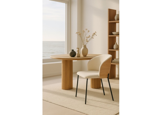 Silla Aglia Tela Blanca con Respaldo Tapizado en Madera