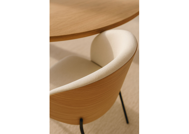Silla Aglia Tela Blanca con Respaldo Tapizado en Madera