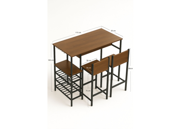 Set Bar Mesa Alta c/botellero + 2 Taburetes Barcar