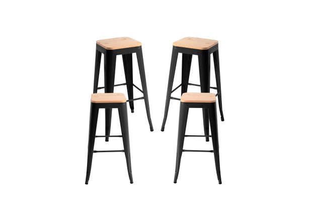 Pack 4 Taburetes Meyer Altos Madera Natural