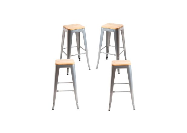 Pack 4 Taburetes Meyer Altos Madera Natural