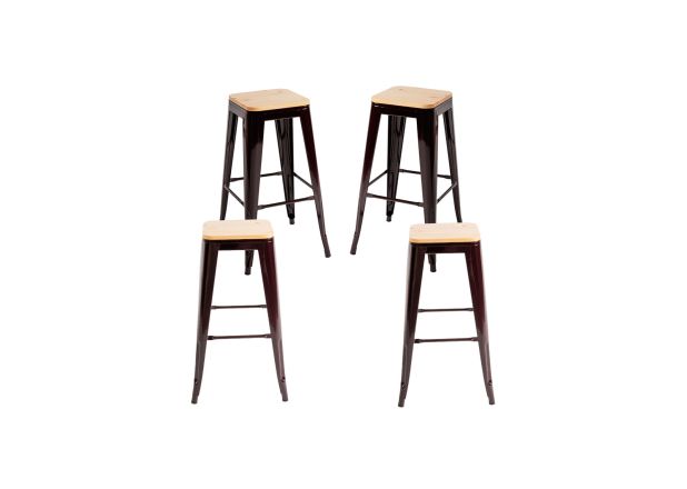 Pack 4 Taburetes Meyer Altos Madera Natural