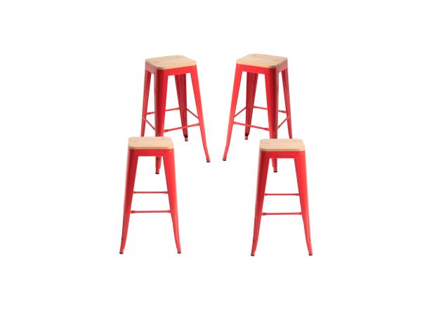 Pack 4 Taburetes Meyer Altos Madera Natural