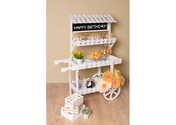 Carrinho Candy Bar Wiso Branco Envelhecido