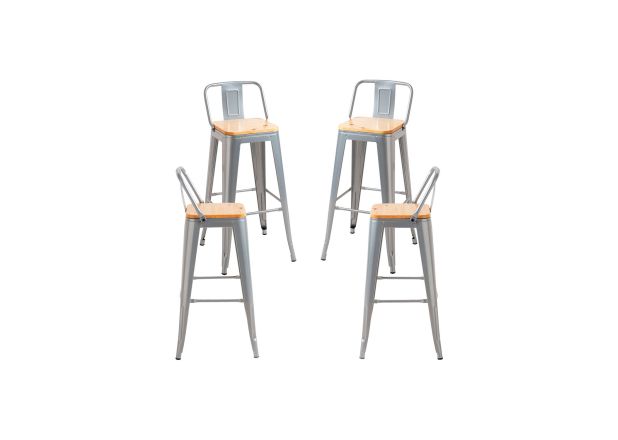 Pack 4 Taburetes Meyer Respaldo Madera Natural